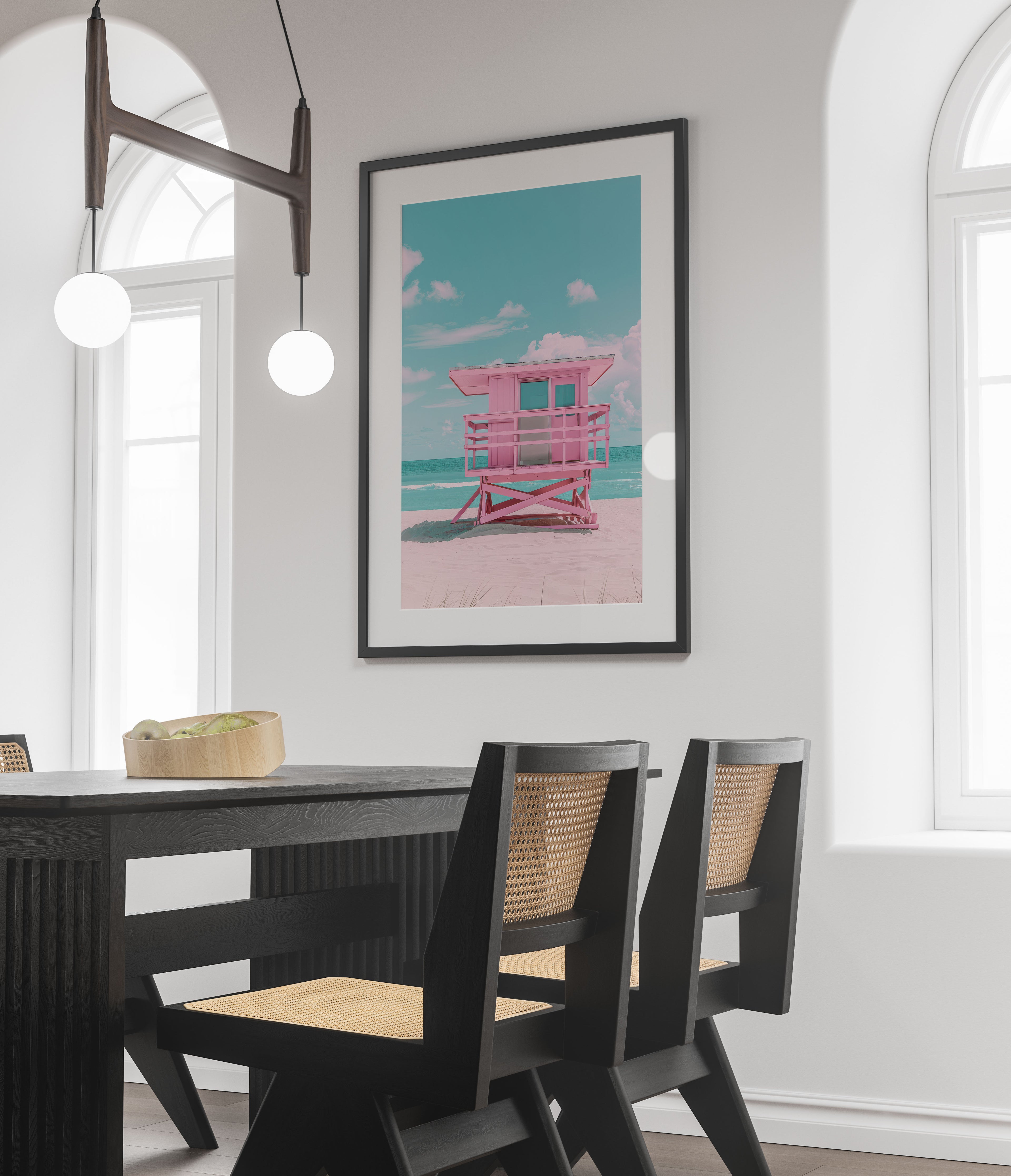 Pink Lifeguard Tower Print - Pastel Beach Decor - Coastal Wall Art