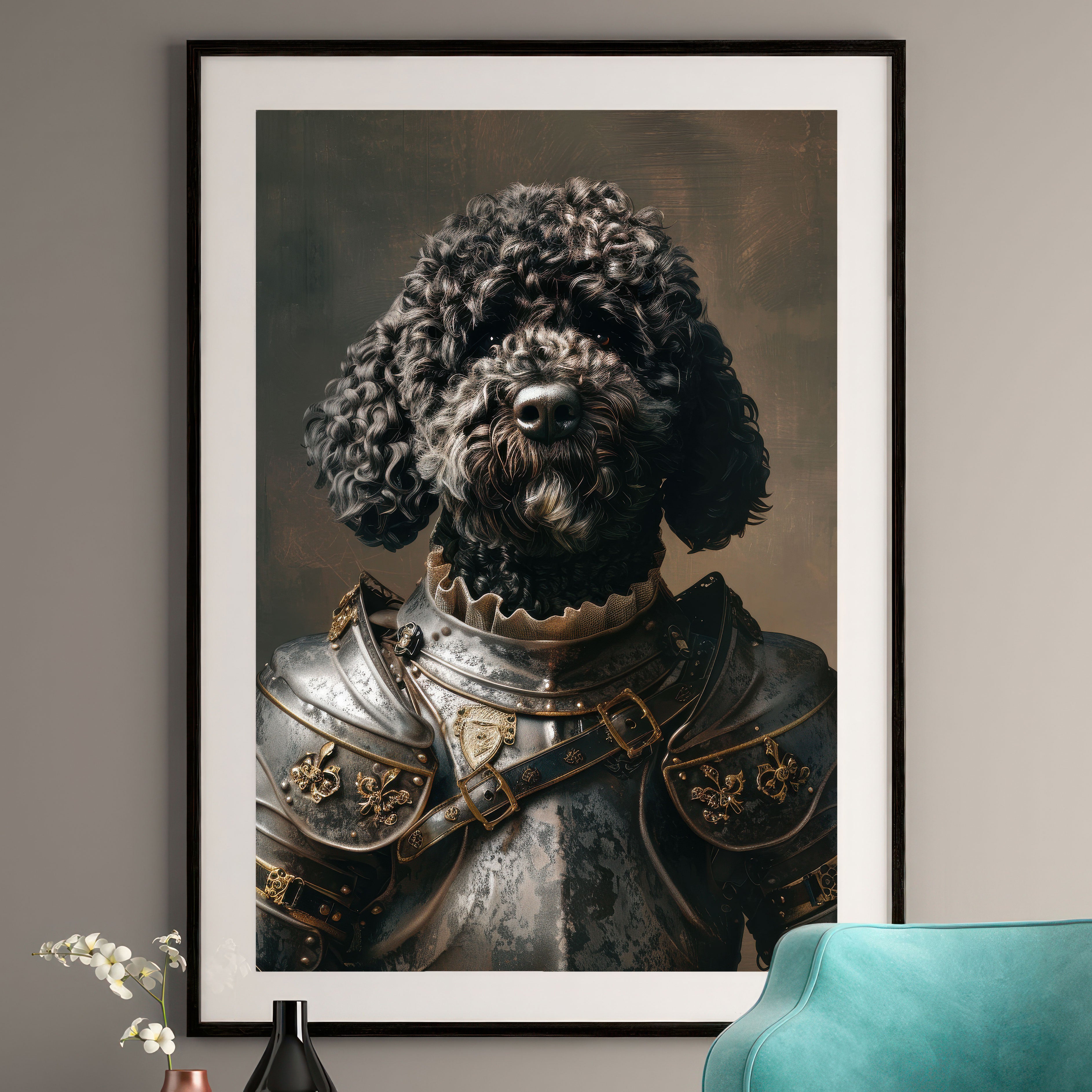 Majestic Poodle Knight Art Print - Whimsical Dog Wall Decor