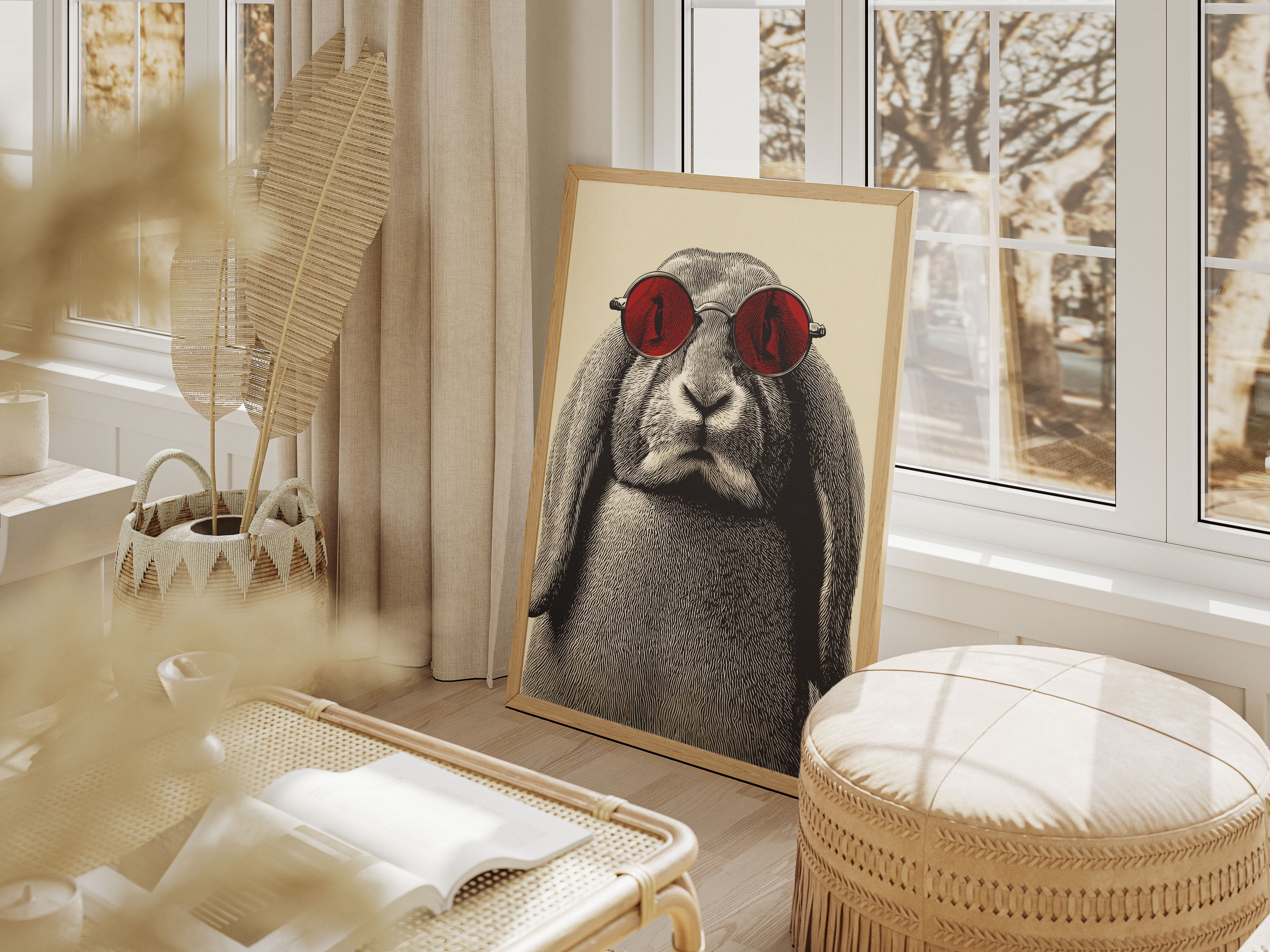 Lop Eared Rabbit Art Print - Cool Bunny with Red Sunglasses