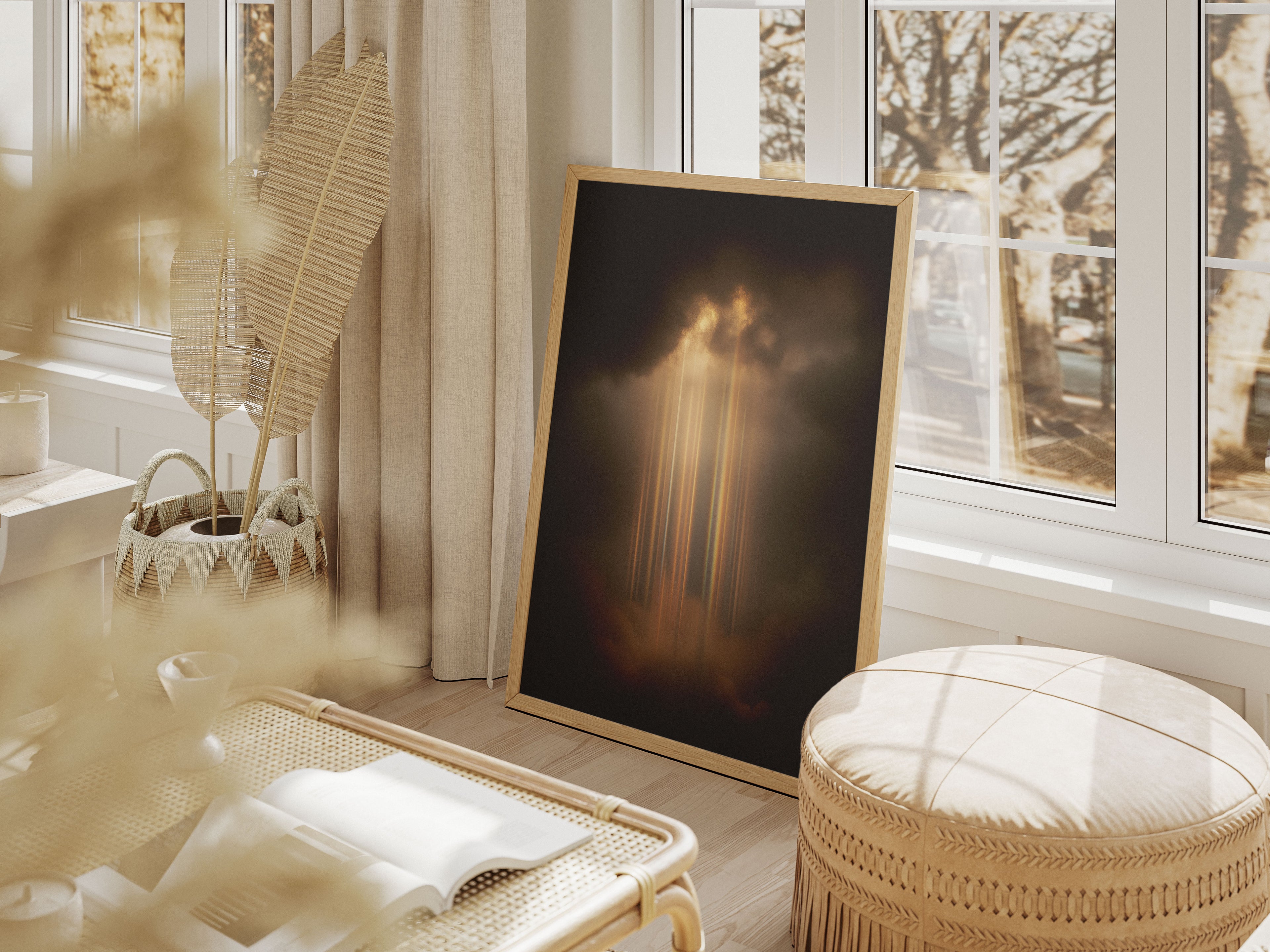 Ethereal Light Rays Print - Moody Celestial Wall Art
