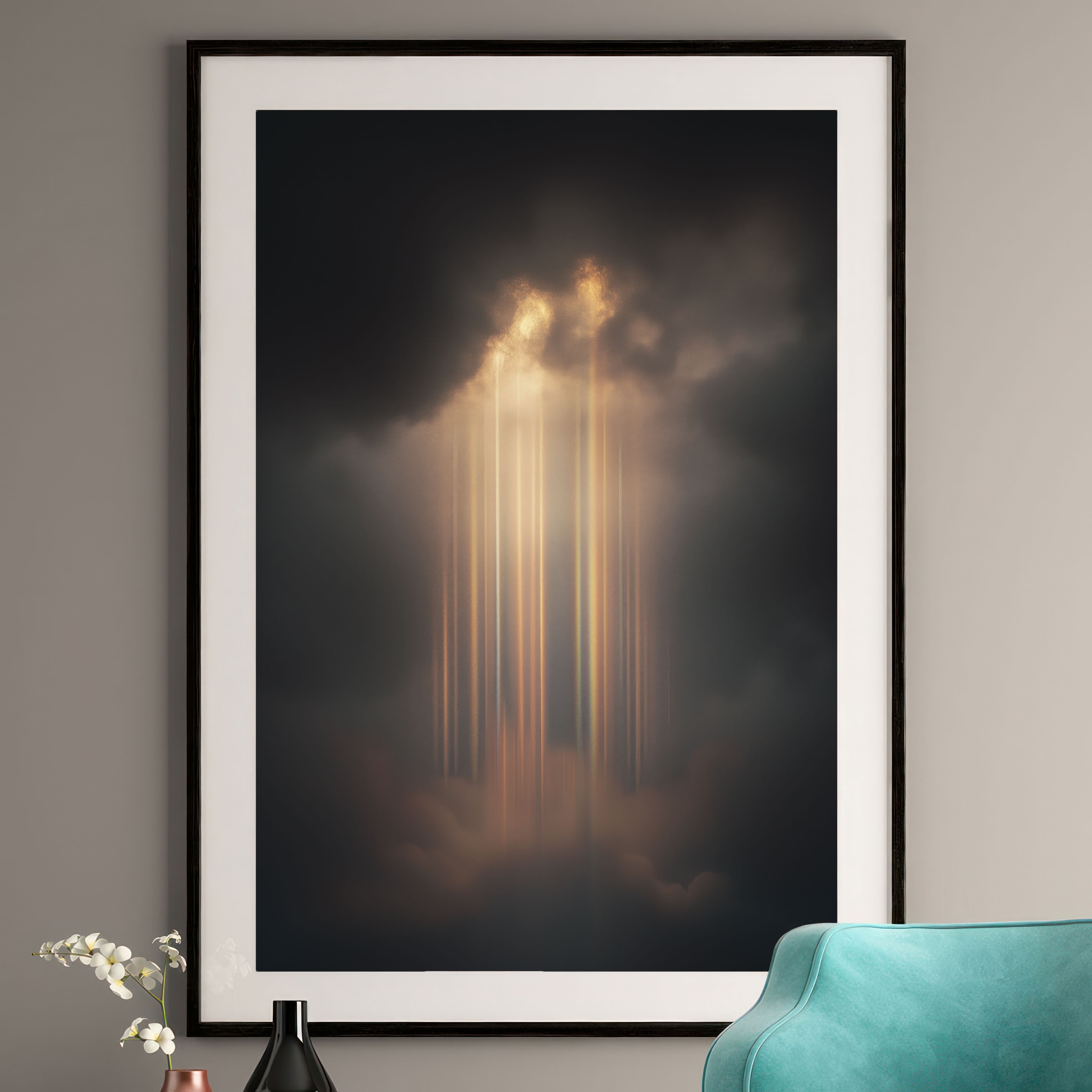 Ethereal Light Rays Print - Moody Celestial Wall Art