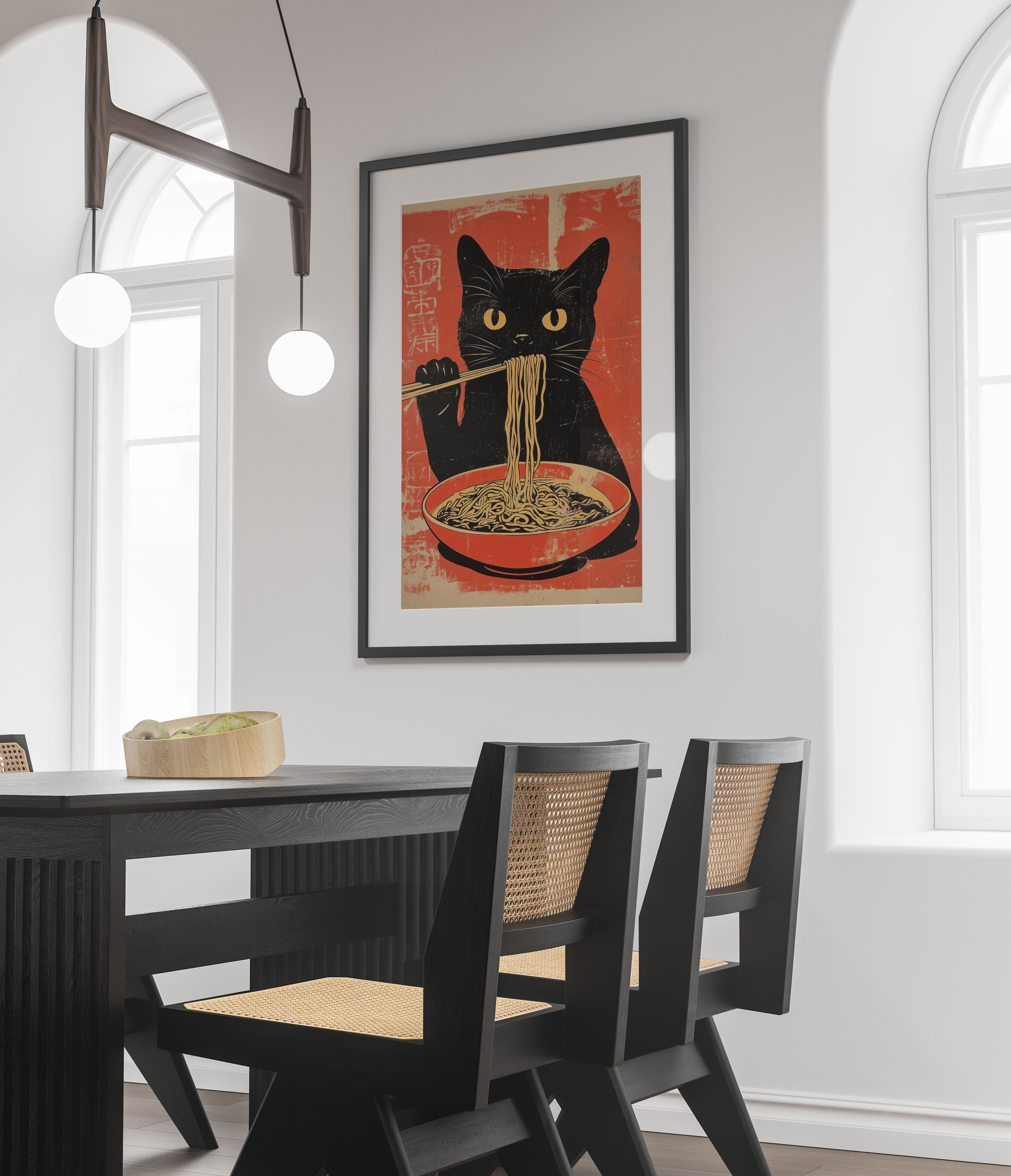 Ramen Cat Art Print - Vintage Japanese Style Decor