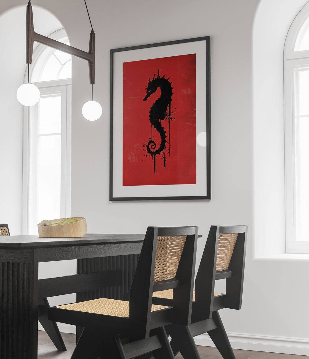 Black and Red Seahorse Art Print - Ocean Wall Art