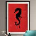 Black and Red Seahorse Art Print - Ocean Wall Art