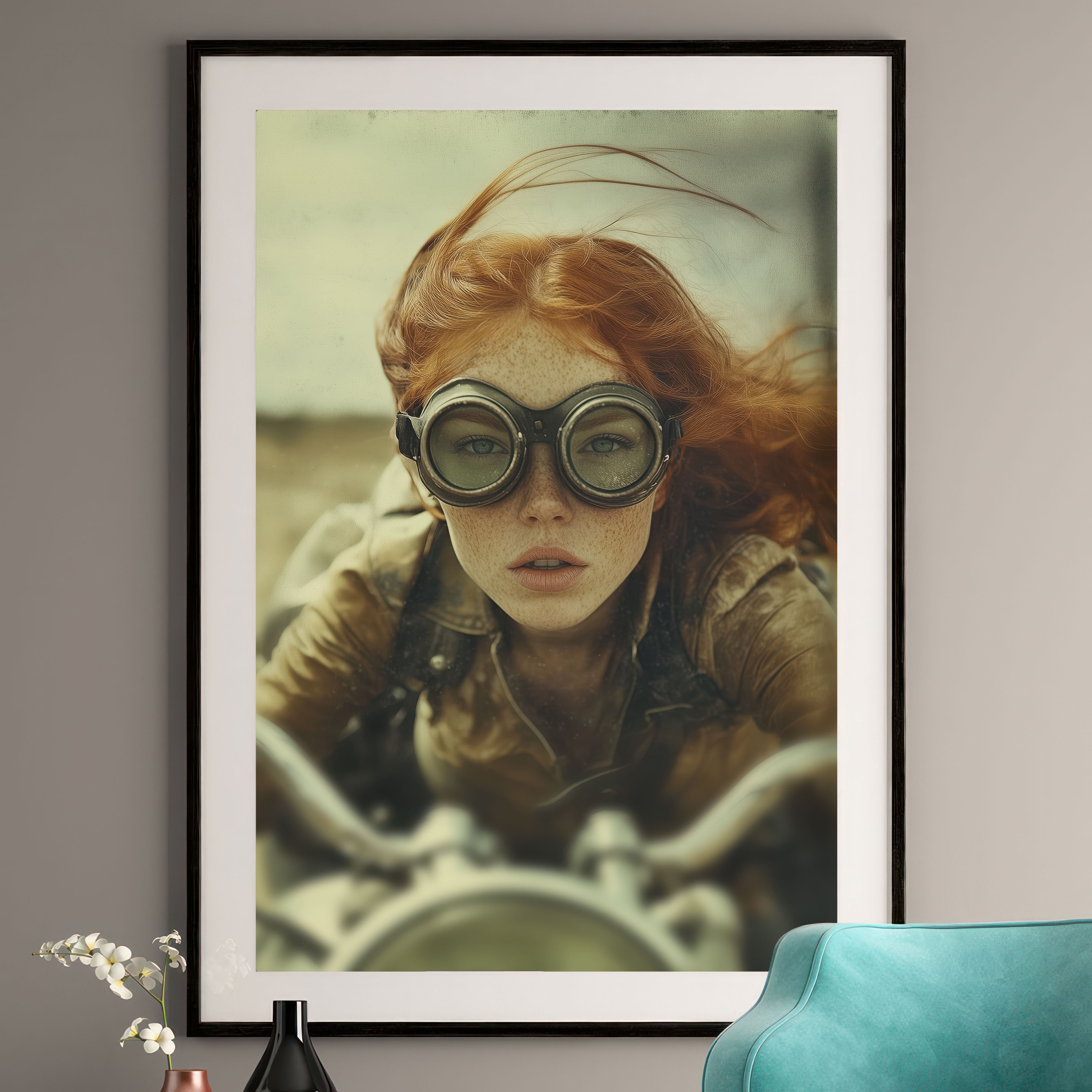 Steampunk Motorcycle Art Print - Vintage Rider Portrait