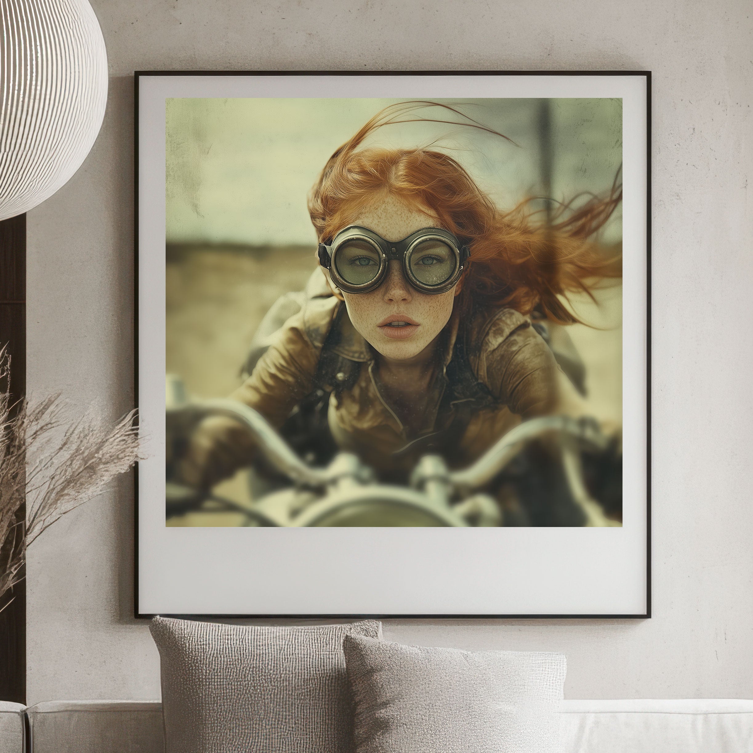 Steampunk Motorcycle Art Print - Vintage Rider Portrait