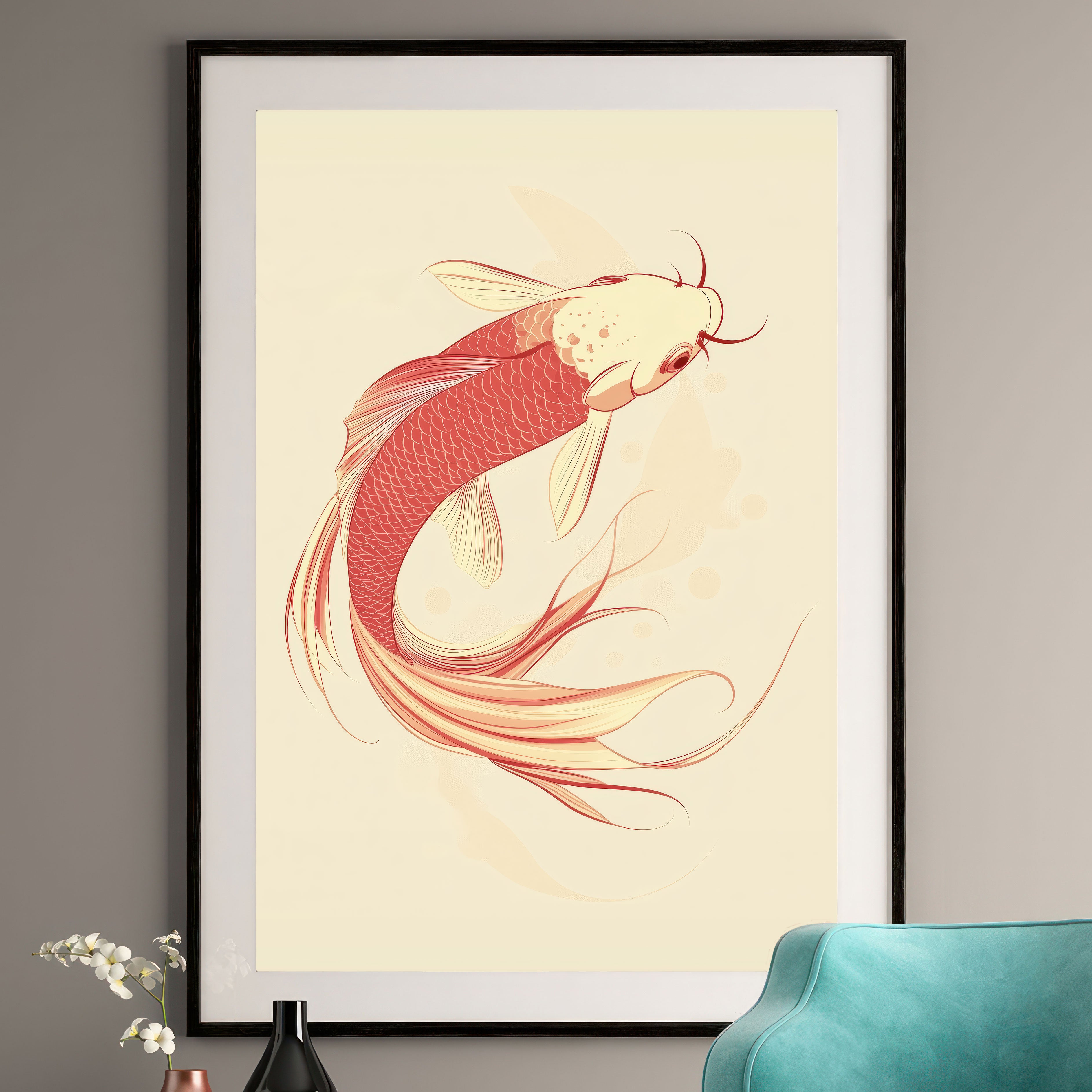 Koi Fish Art Print – Japanese Inspired Wall Art – Golden Koi Zen Decor