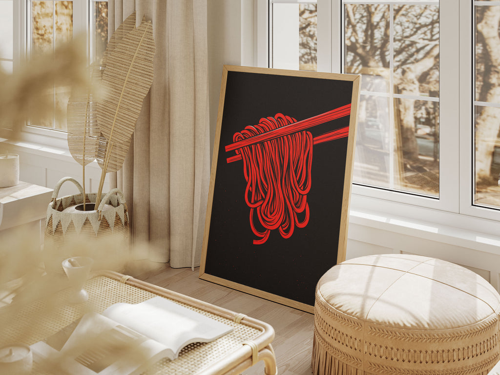 Red Ramen Art Print - Modern Minimalist Kitchen Decor