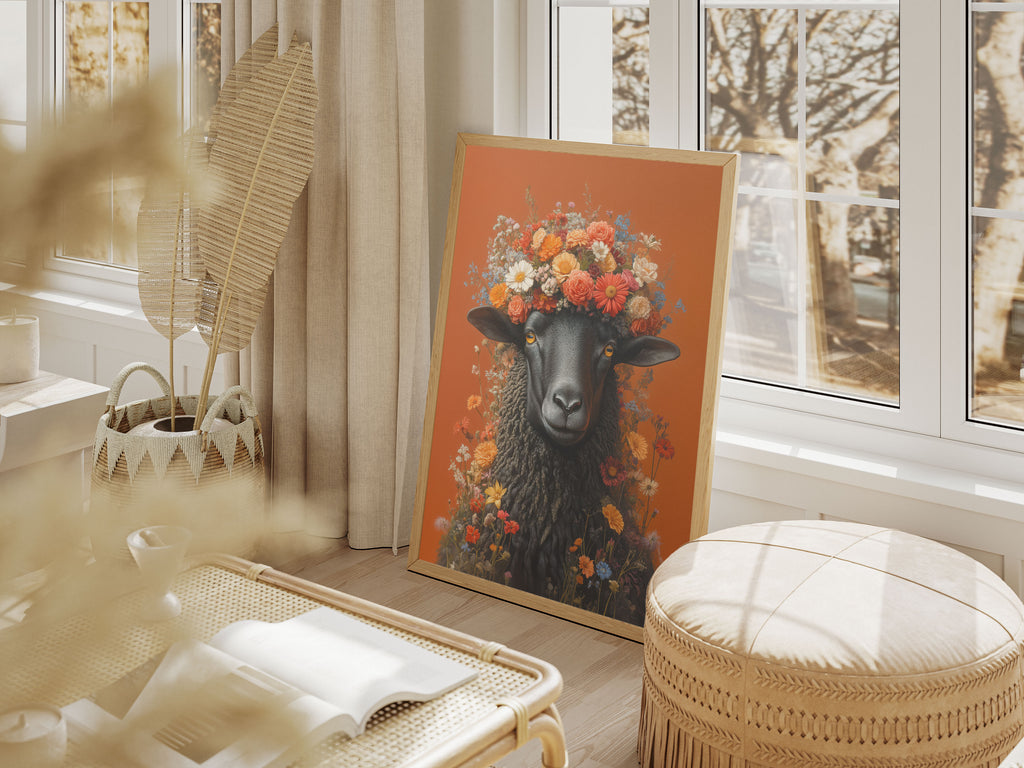 Black Sheep Print - Floral Crown Wall Art