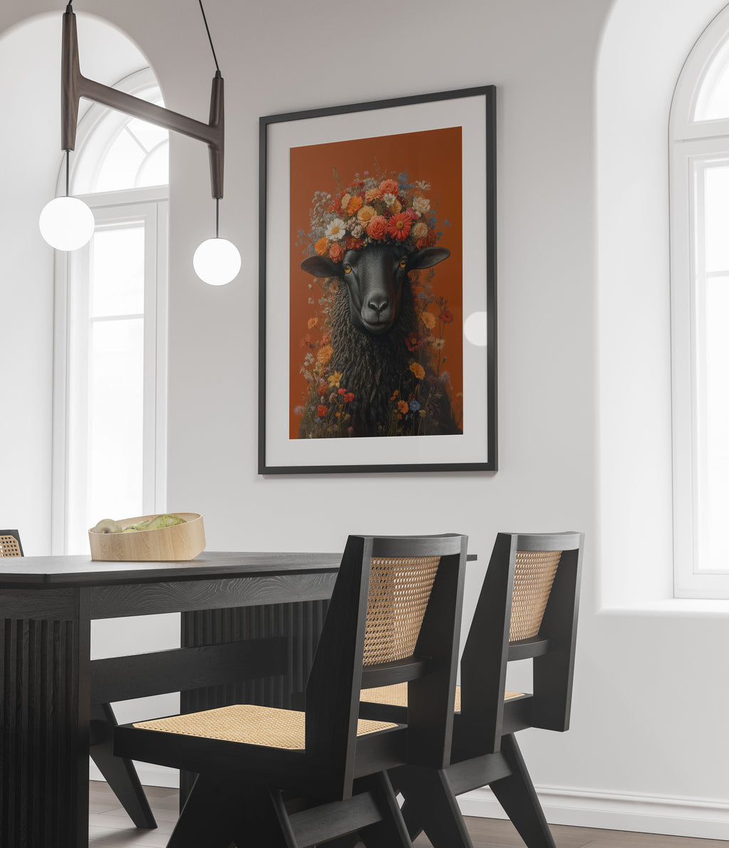 Black Sheep Print - Floral Crown Wall Art