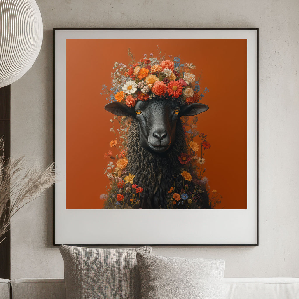 Black Sheep Print - Floral Crown Wall Art