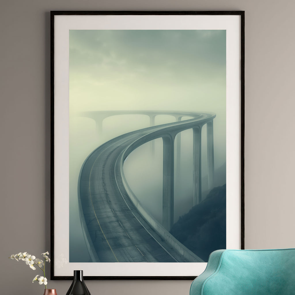 Ethereal Highway Art Print | Foggy Bridge | Modern Wall Art