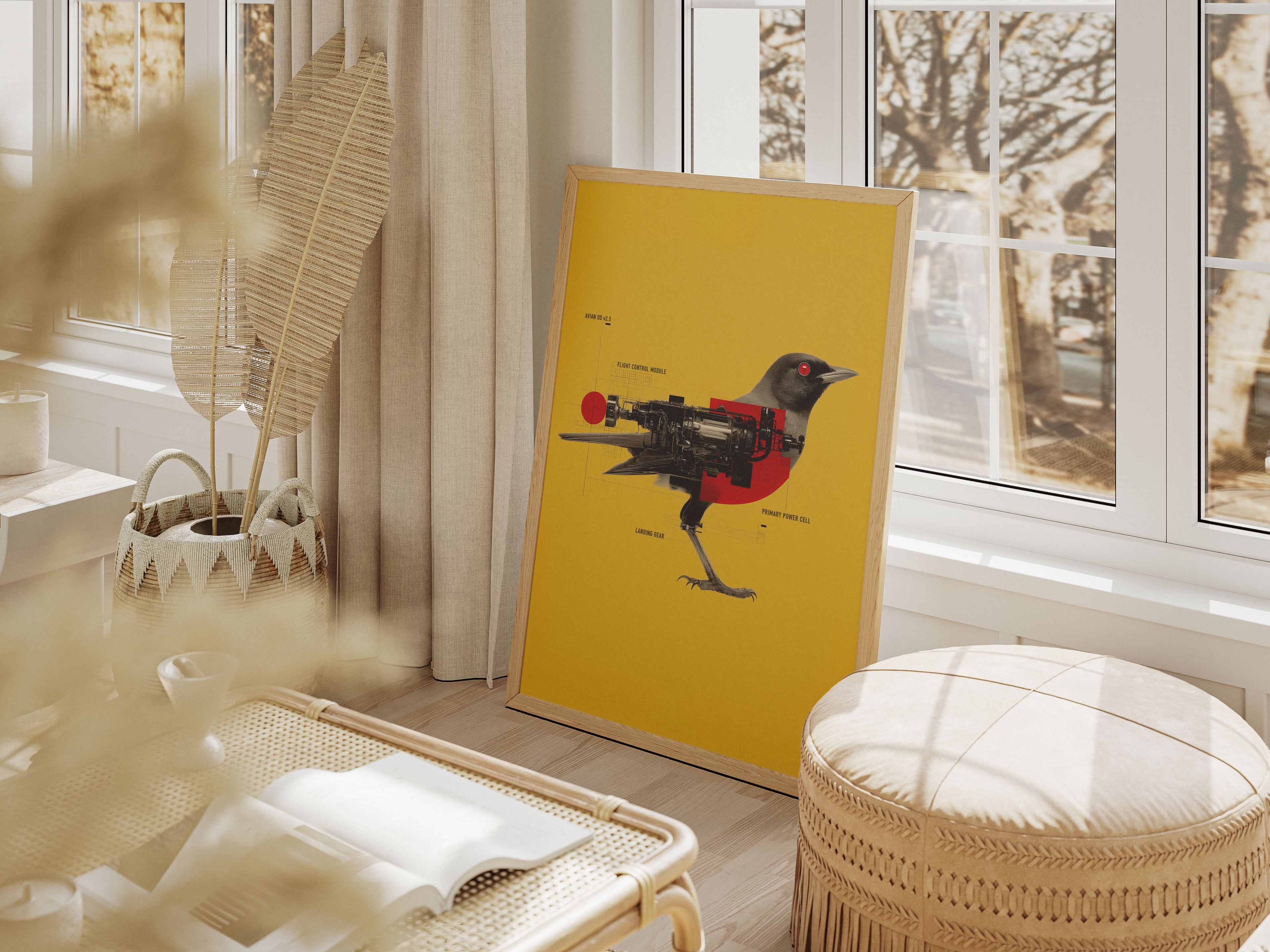 Steampunk Bird Art Print - Robotic Schematic Wall Art