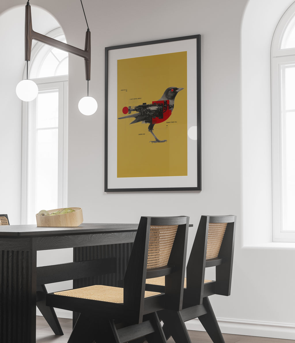 Steampunk Bird Art Print - Robotic Schematic Wall Art