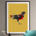 Steampunk Bird Art Print - Robotic Schematic Wall Art
