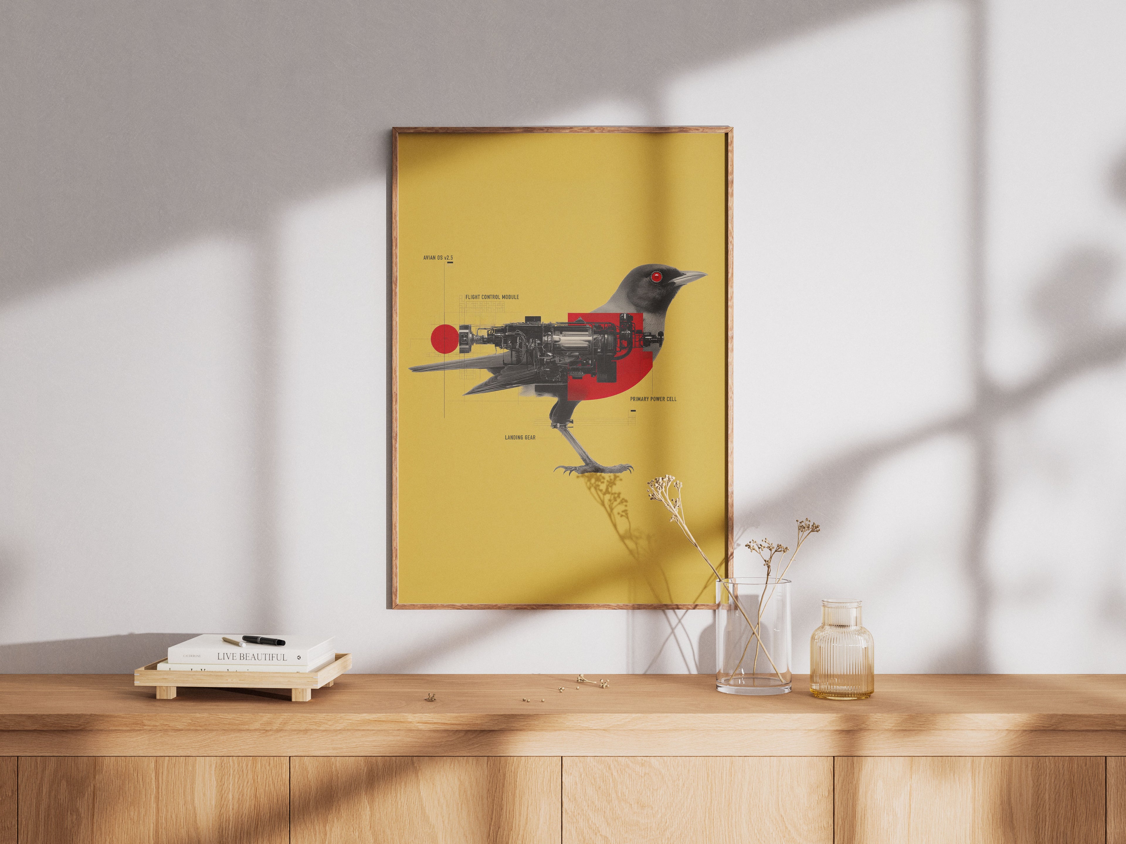 Steampunk Bird Art Print - Robotic Schematic Wall Art