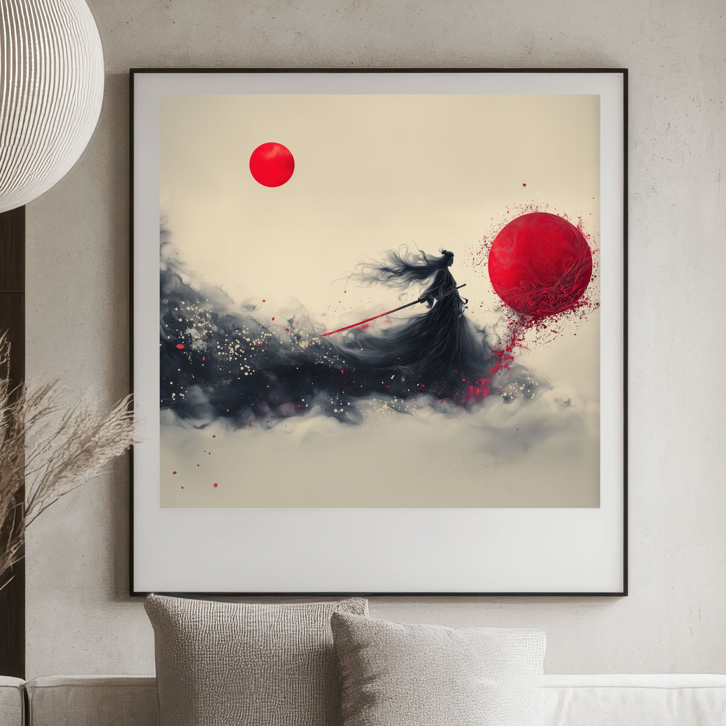 Samurai Warrior Art Print – Japanese Katana Fighter – Minimalist Wall Decor