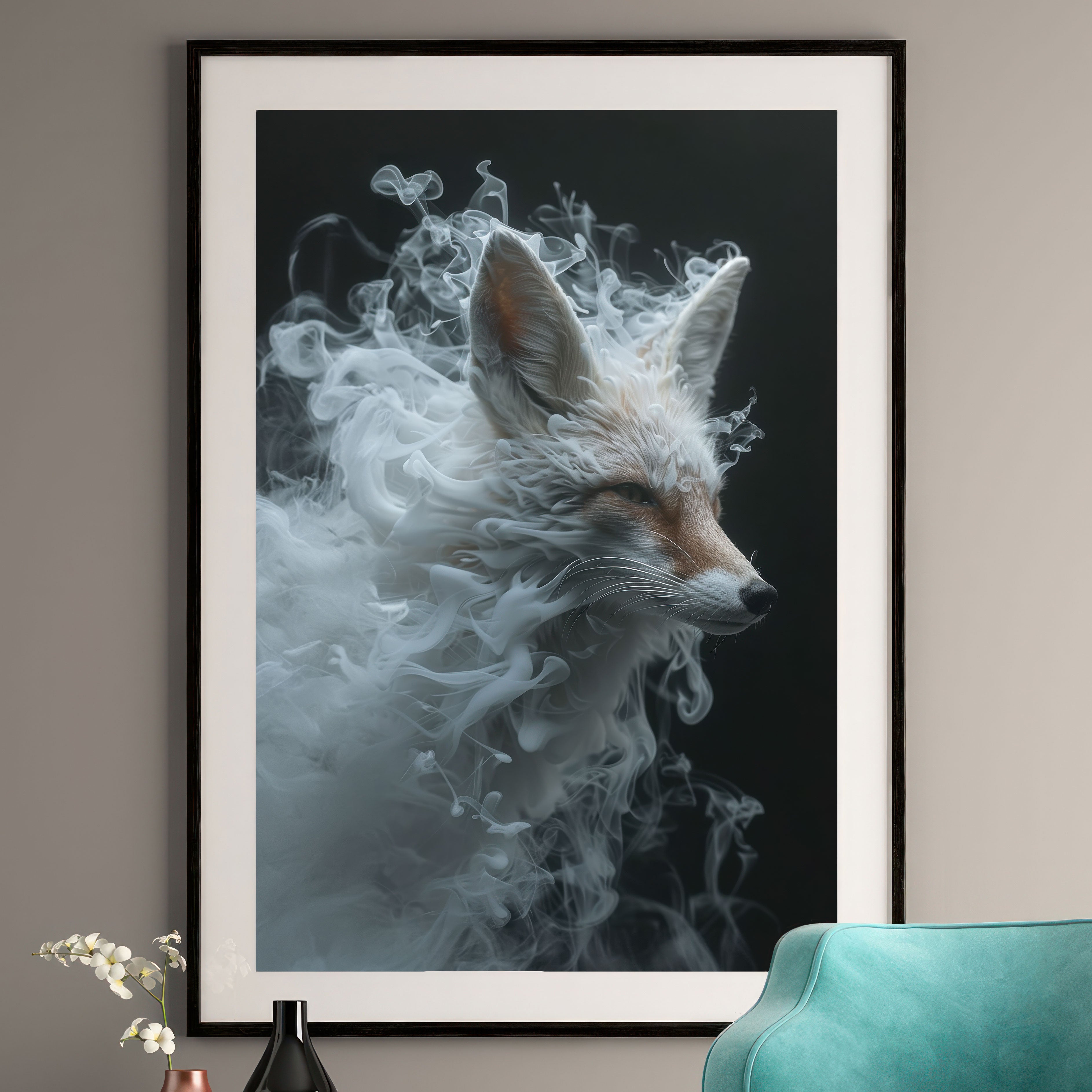 Ethereal Smoke Fox Art Print - Mystical Wall Decor