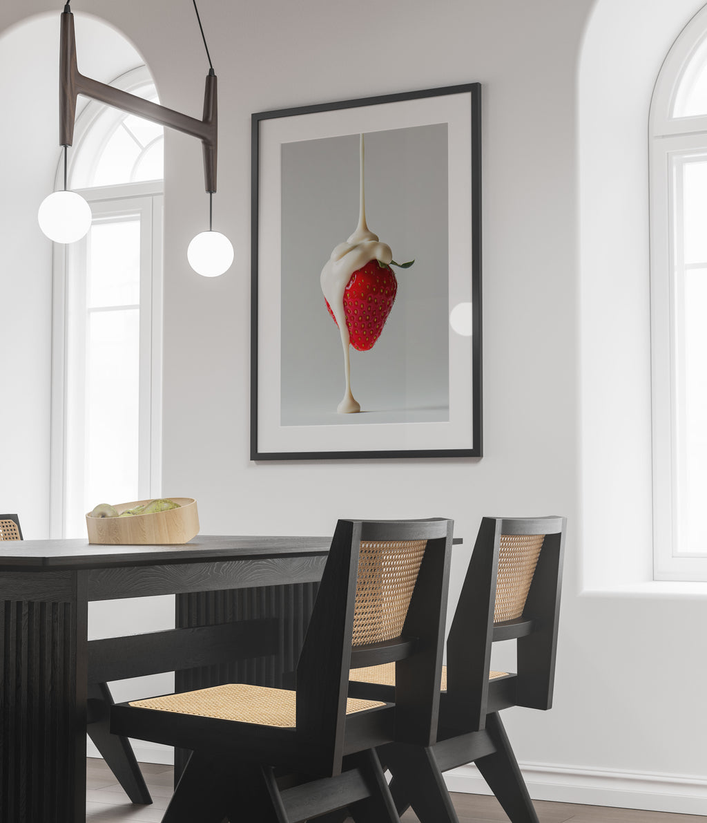 White Chocolate Strawberry Art Print - Minimalist Kitchen Decor