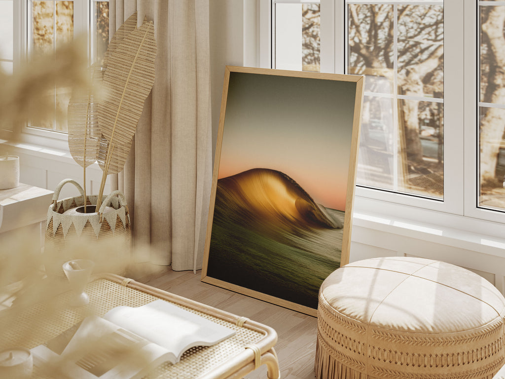 Golden Wave Art Print - Ocean Sunset Coastal Decor