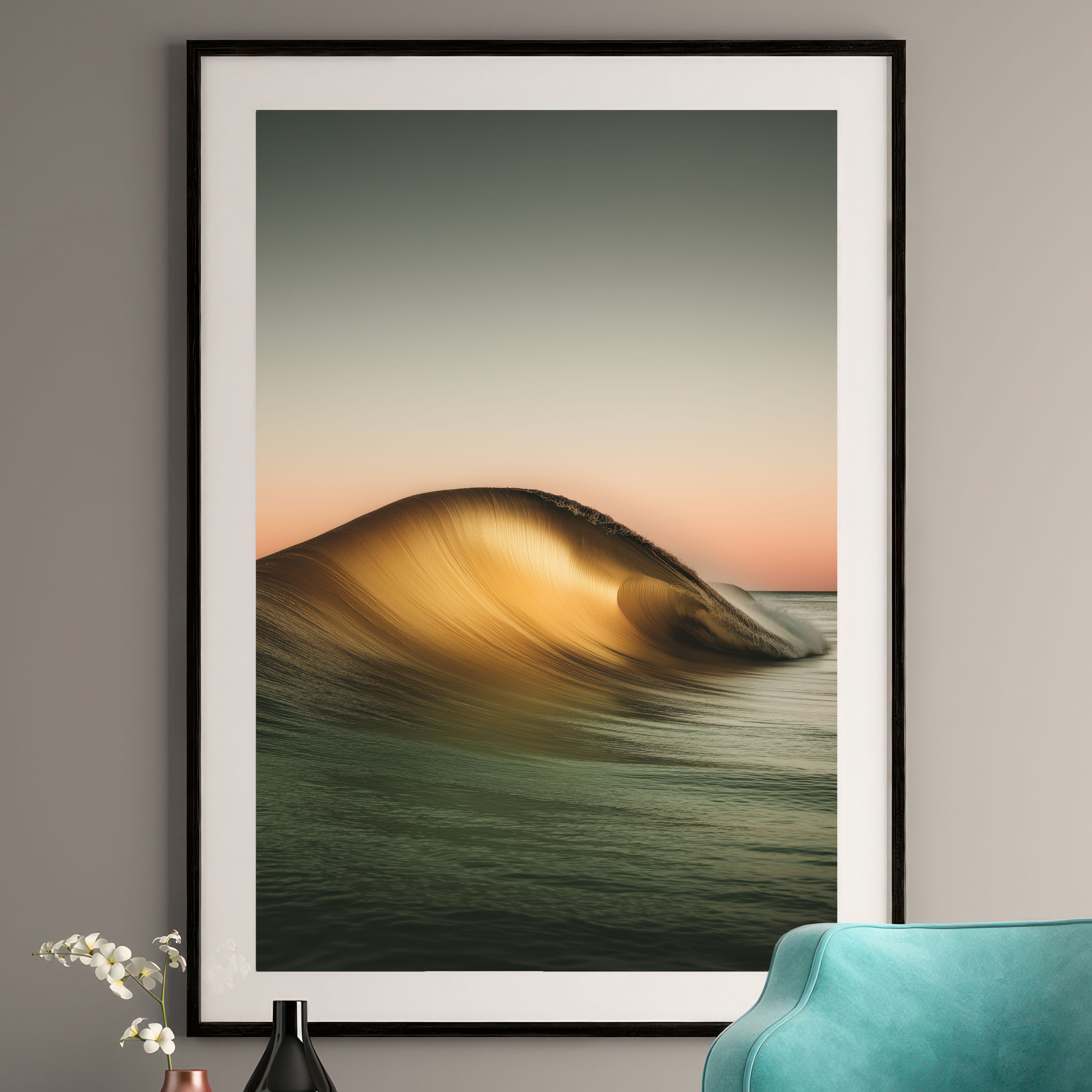 Golden Wave Art Print - Ocean Sunset Coastal Decor