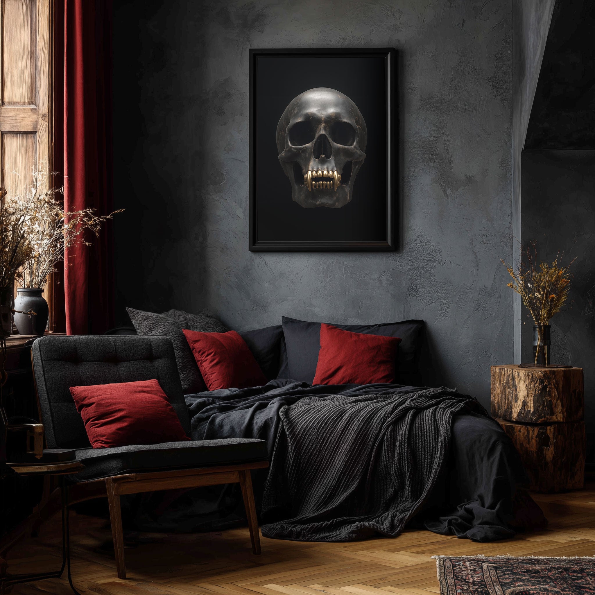 Vampire Skull Art Print - Gothic Wall Art - Dark Luxury Home Decor
