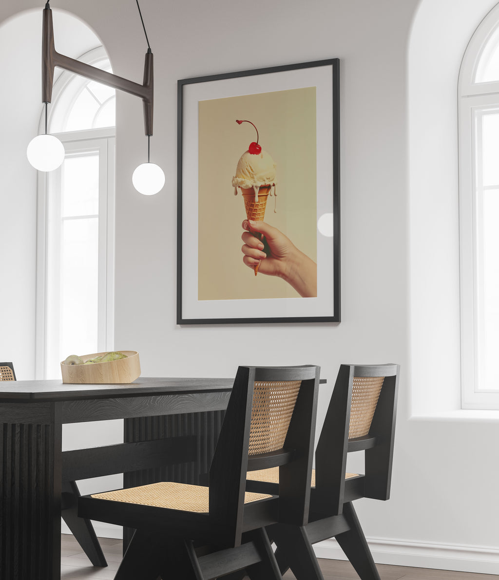 Retro Ice Cream Cone Art Print - Vintage Wall Decor - Cherry on Top