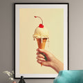 Retro Ice Cream Cone Art Print - Vintage Wall Decor - Cherry on Top