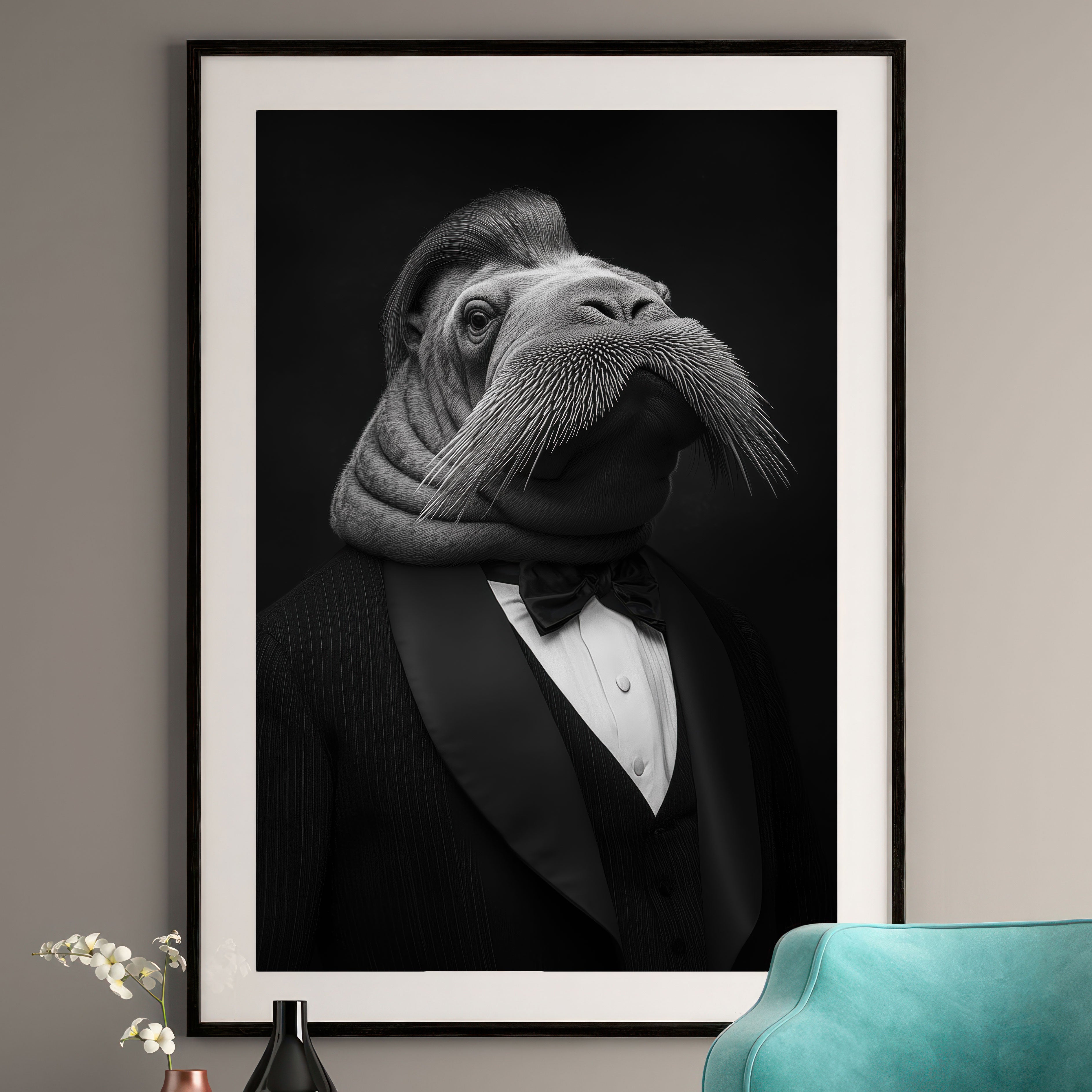 Dapper Walrus Art Print - Walrus in Tuxedo