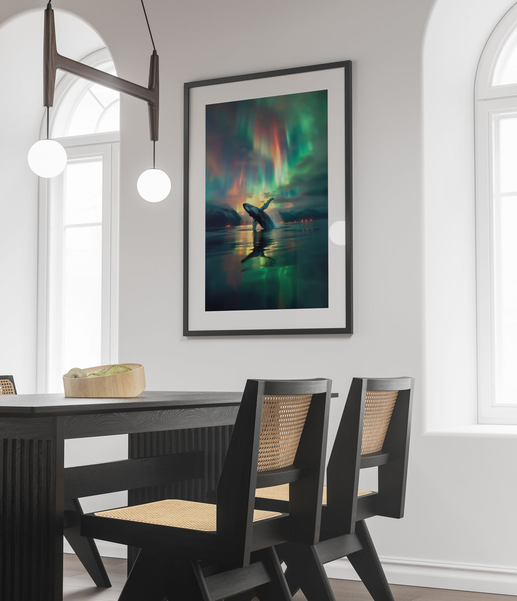 Humpback Whale & Northern Lights Art Print - Nature Wall Art