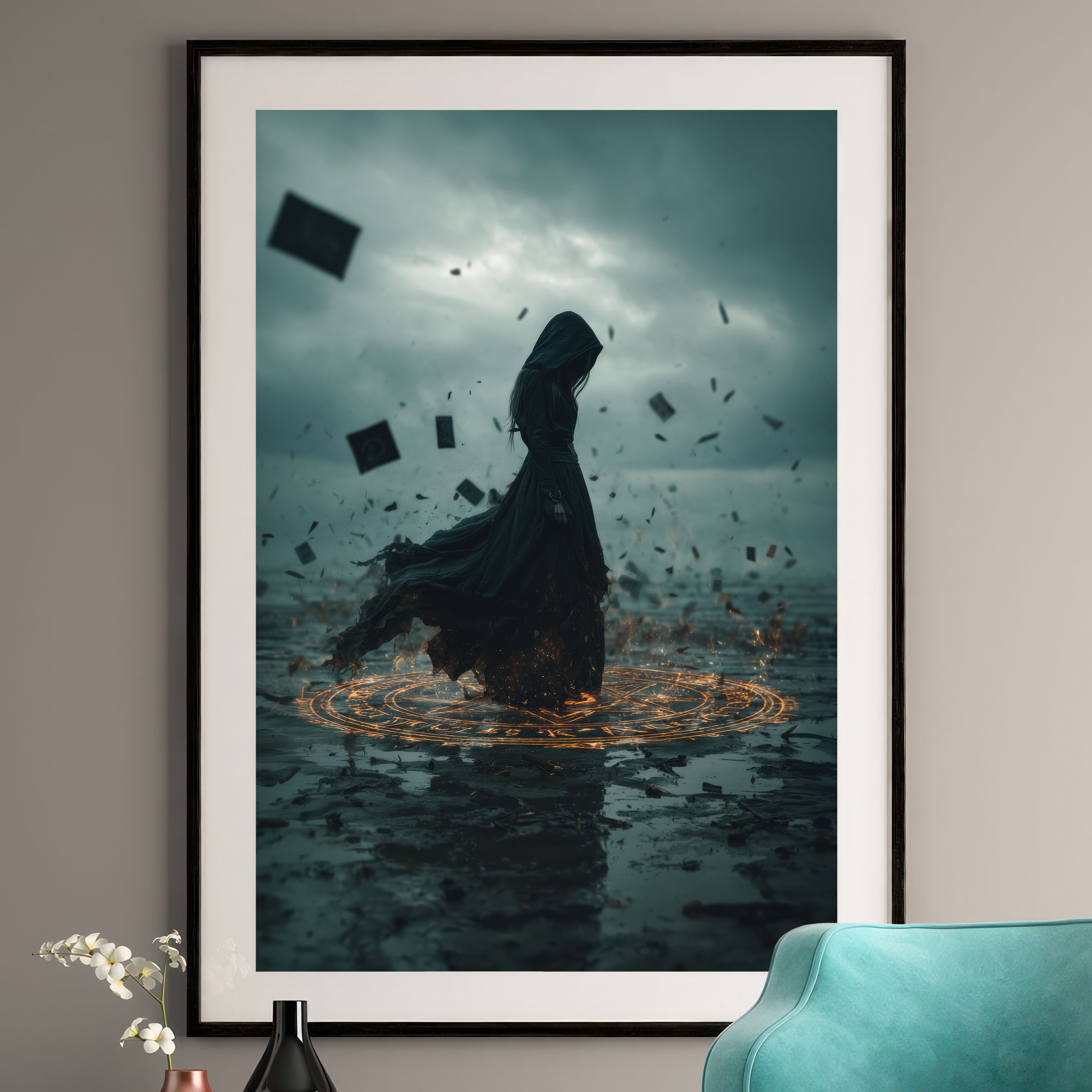 Witch in Magic Circle Art Print - Dark Fantasy Wall Art - Gothic Home Decor