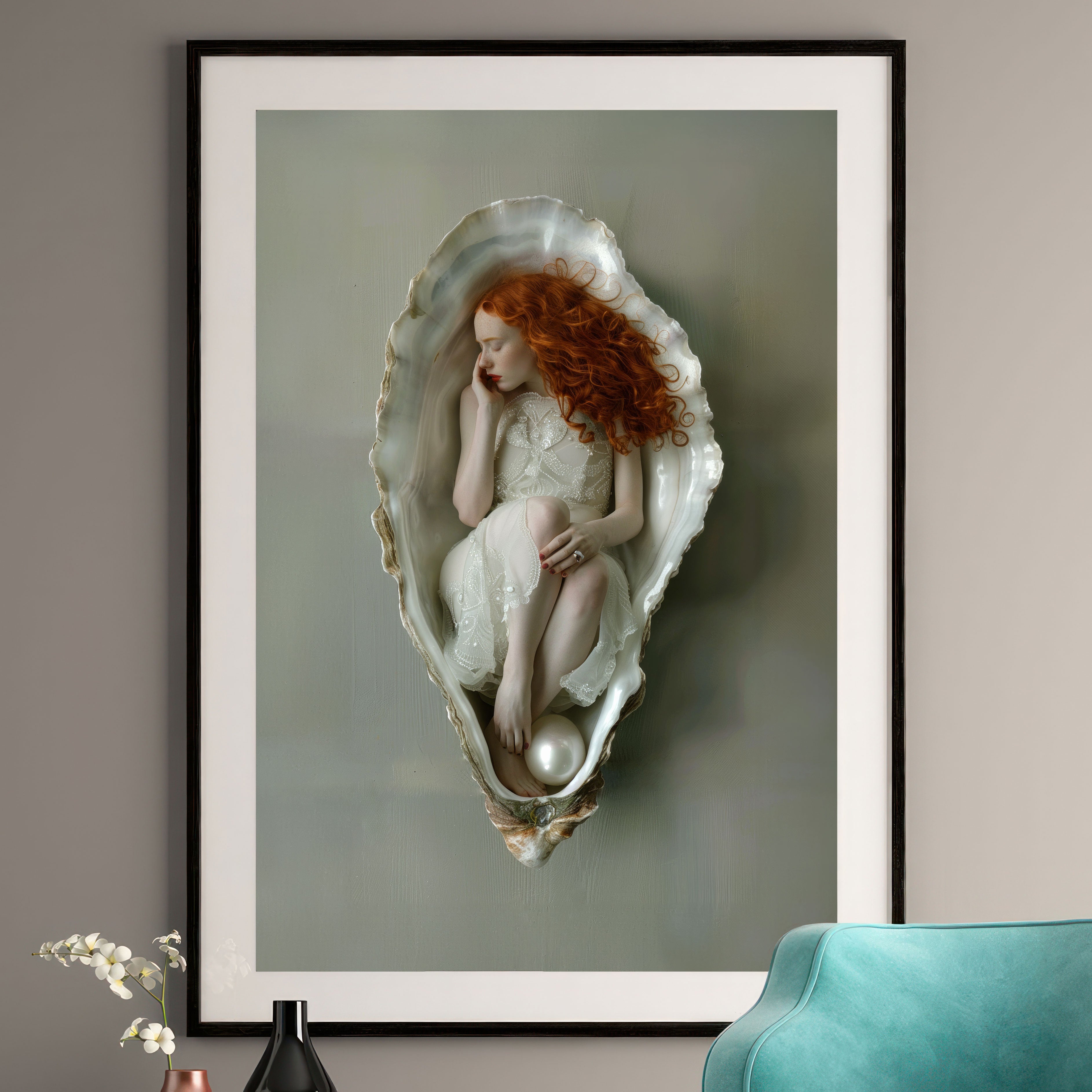 Sleeping Beauty Art Print - Redhead in Oyster Shell
