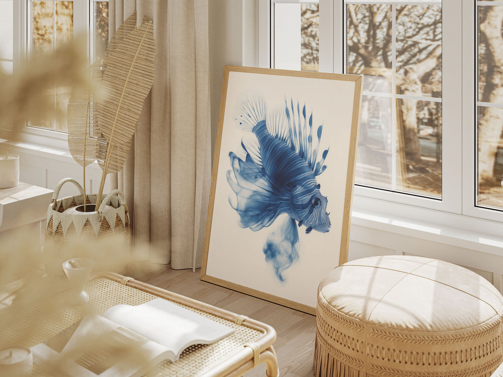 X-ray Lionfish Art Print - Blue Nautical Wall Art