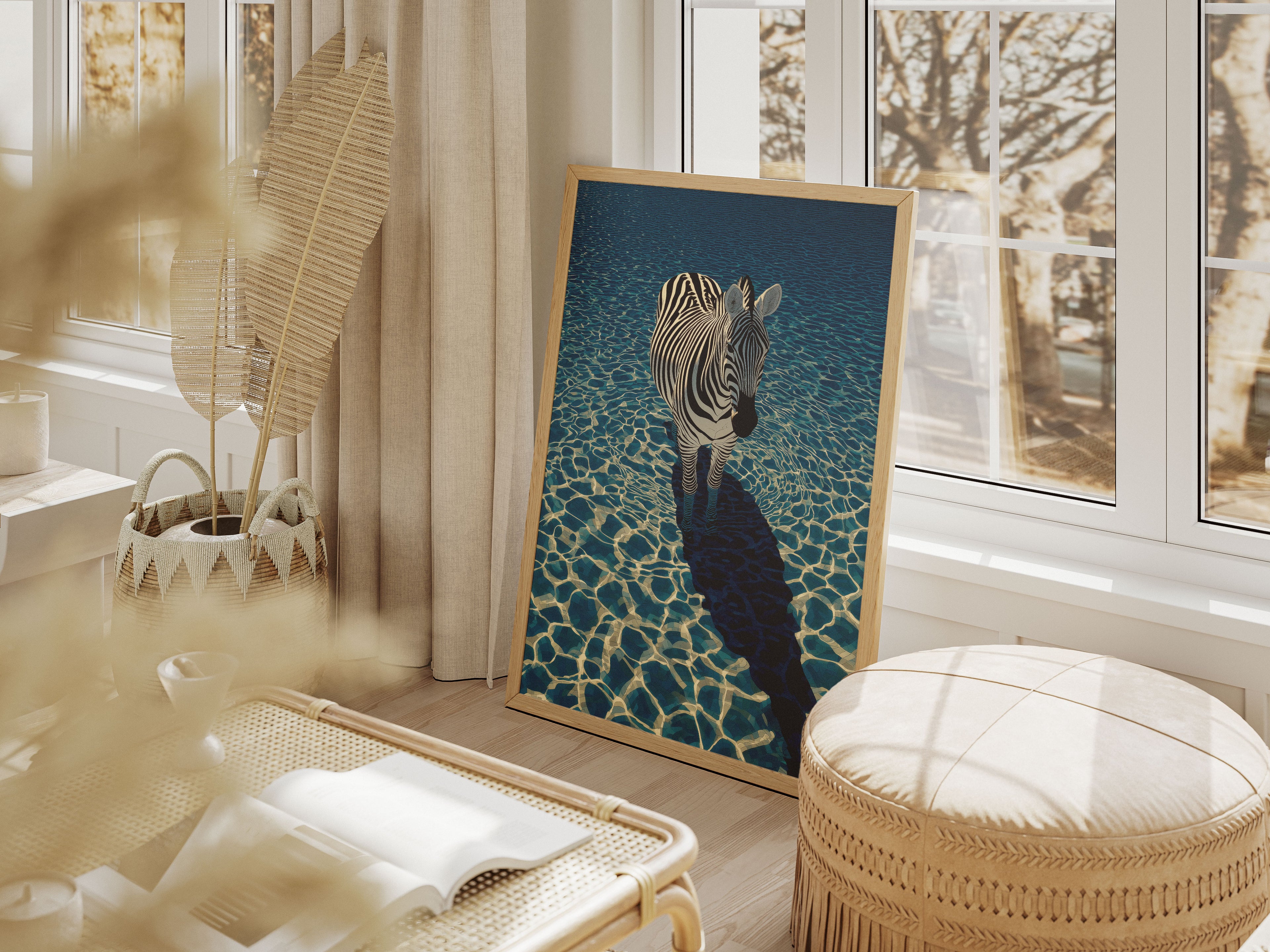 Zebra Art Print - Modern Animal in Water Wall Decor