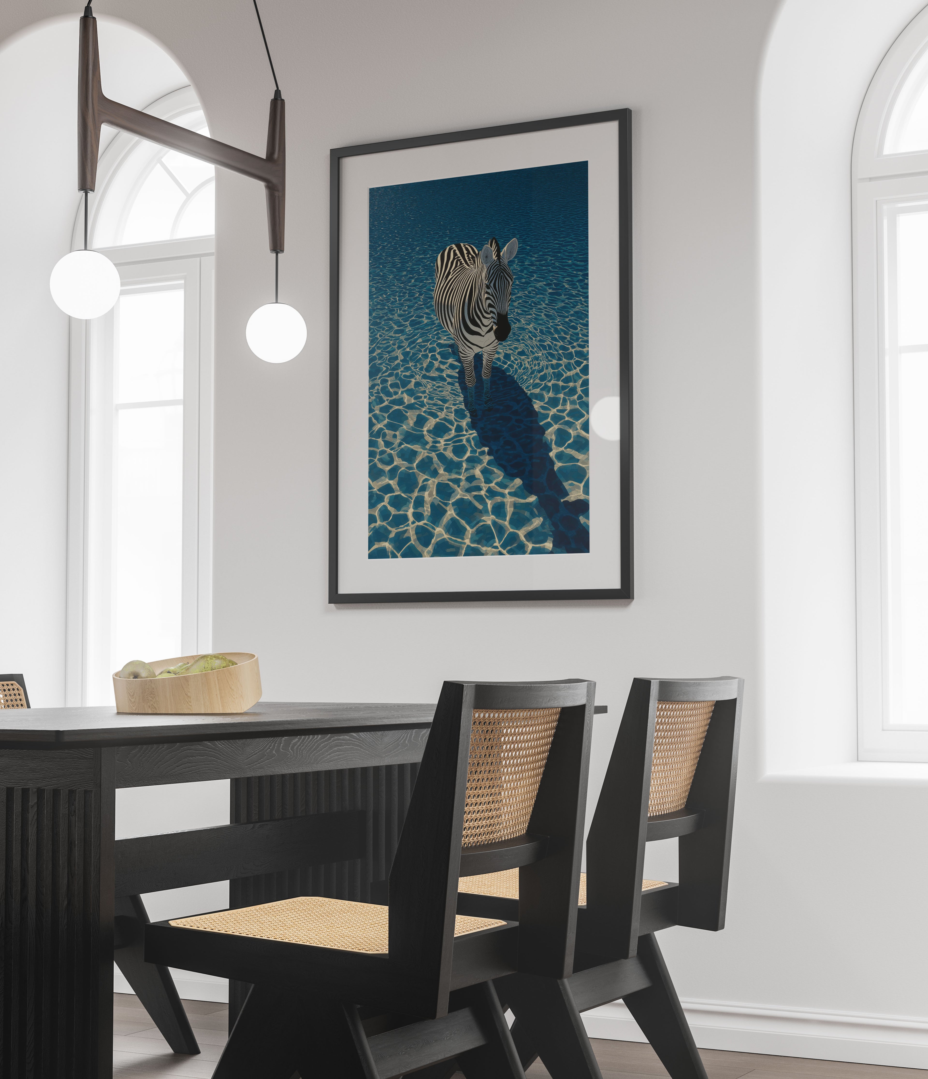 Zebra Art Print - Modern Animal in Water Wall Decor