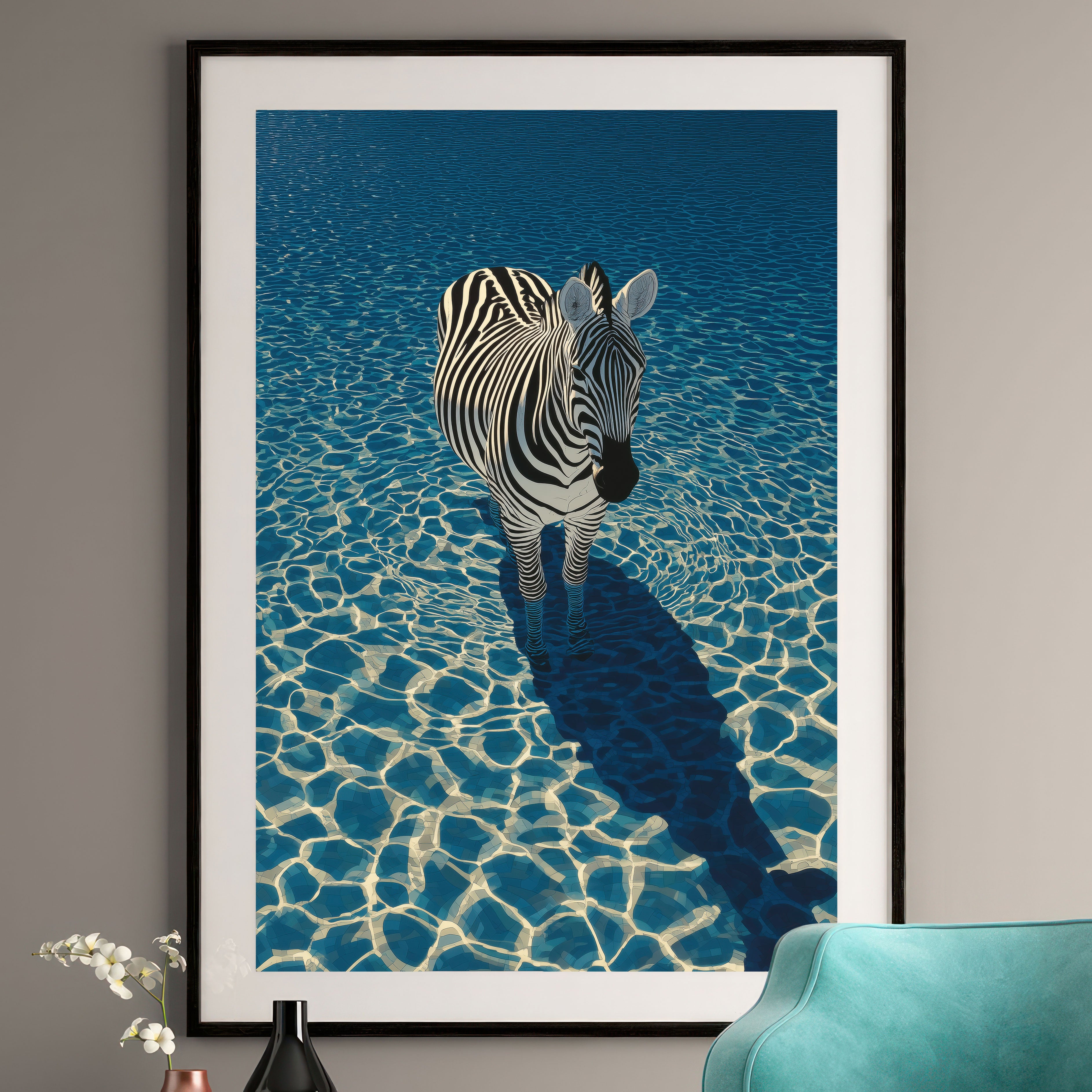 Zebra Art Print - Modern Animal in Water Wall Decor