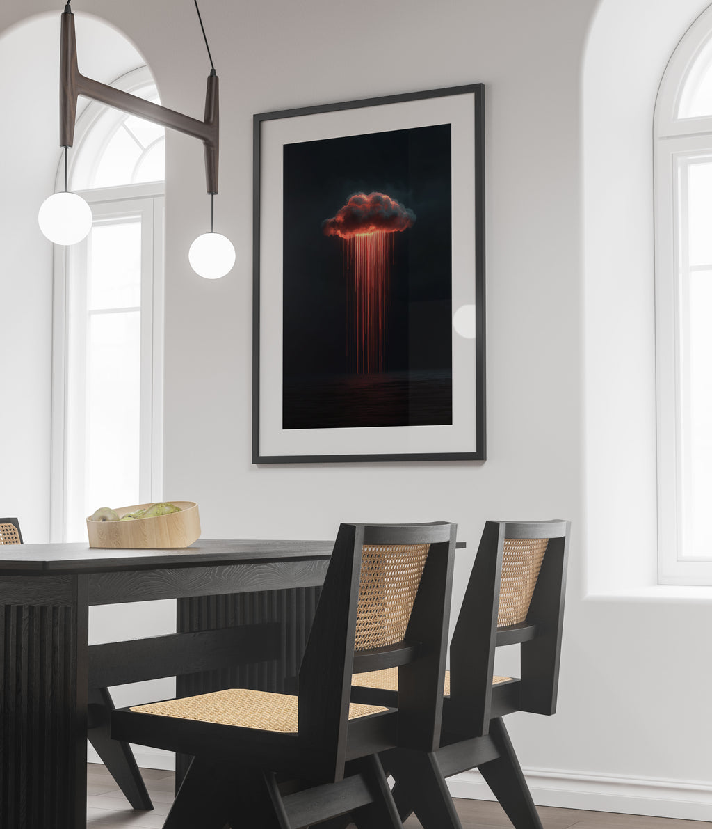 Alderluxe artistic wall print featuring a dramatic cloud and red rain, perfect for modern home decor