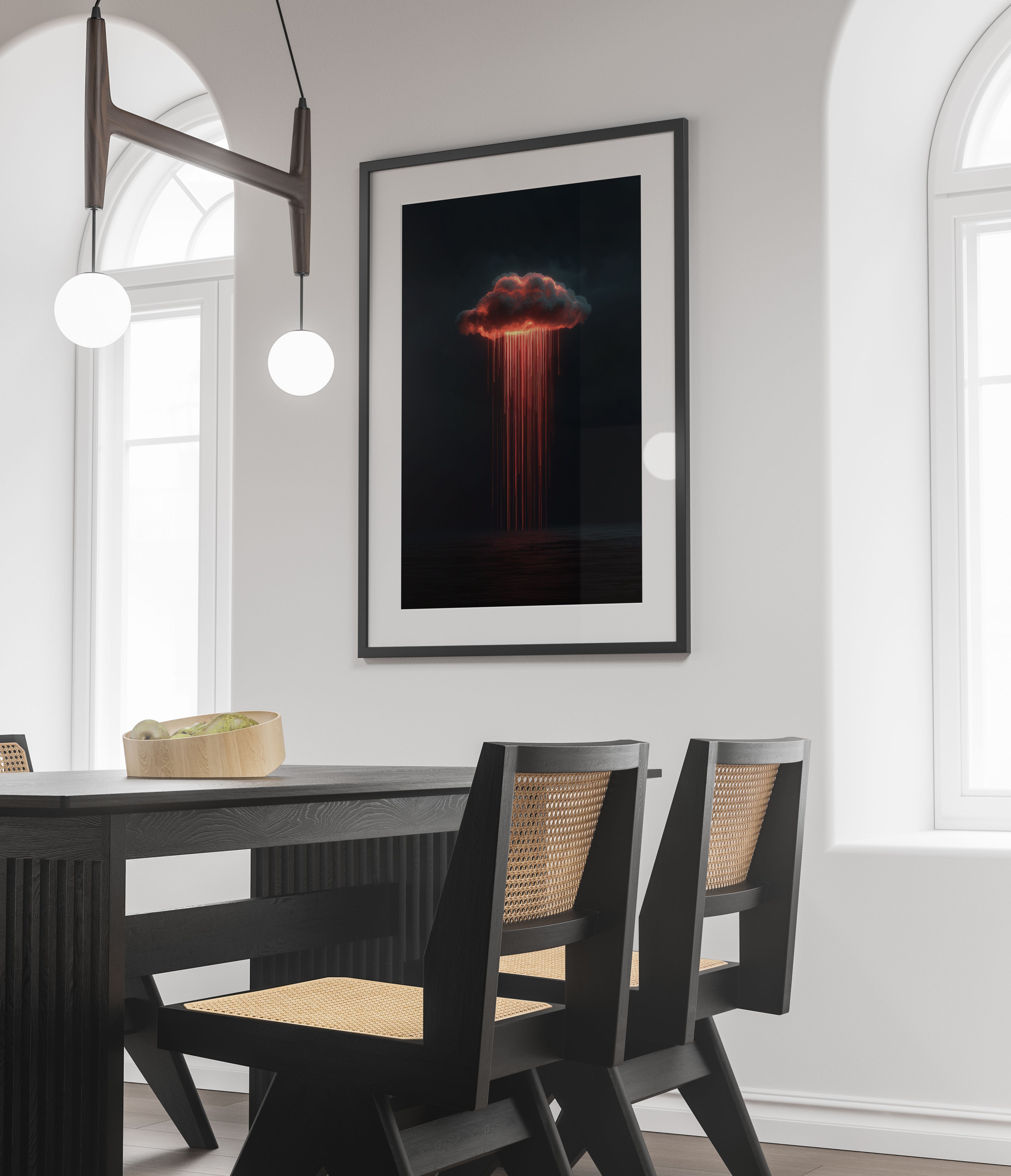 Alderluxe artistic wall print featuring a dramatic cloud and red rain, perfect for modern home decor