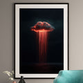 Alderluxe Framed Art Print of a Dramatic Cloud with Red Light Rainfall for Modern Decor