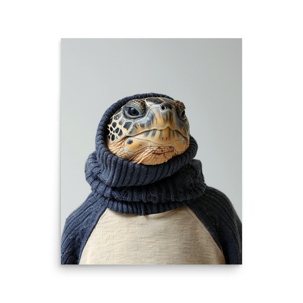 Turtle in Turtleneck Art Print - Quirky Animal Wall Decor