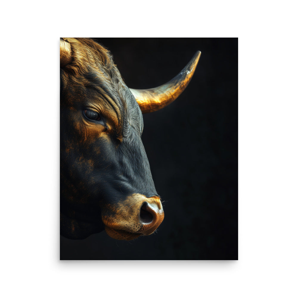 Golden Bull Art Print - Bull Wall Art with Gold Accents