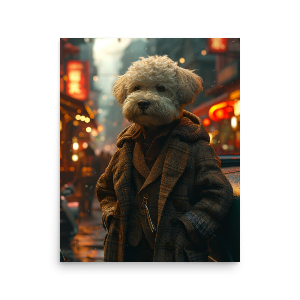 Bichon Frise Print - Vintage Car - Neon Nostalgia Art