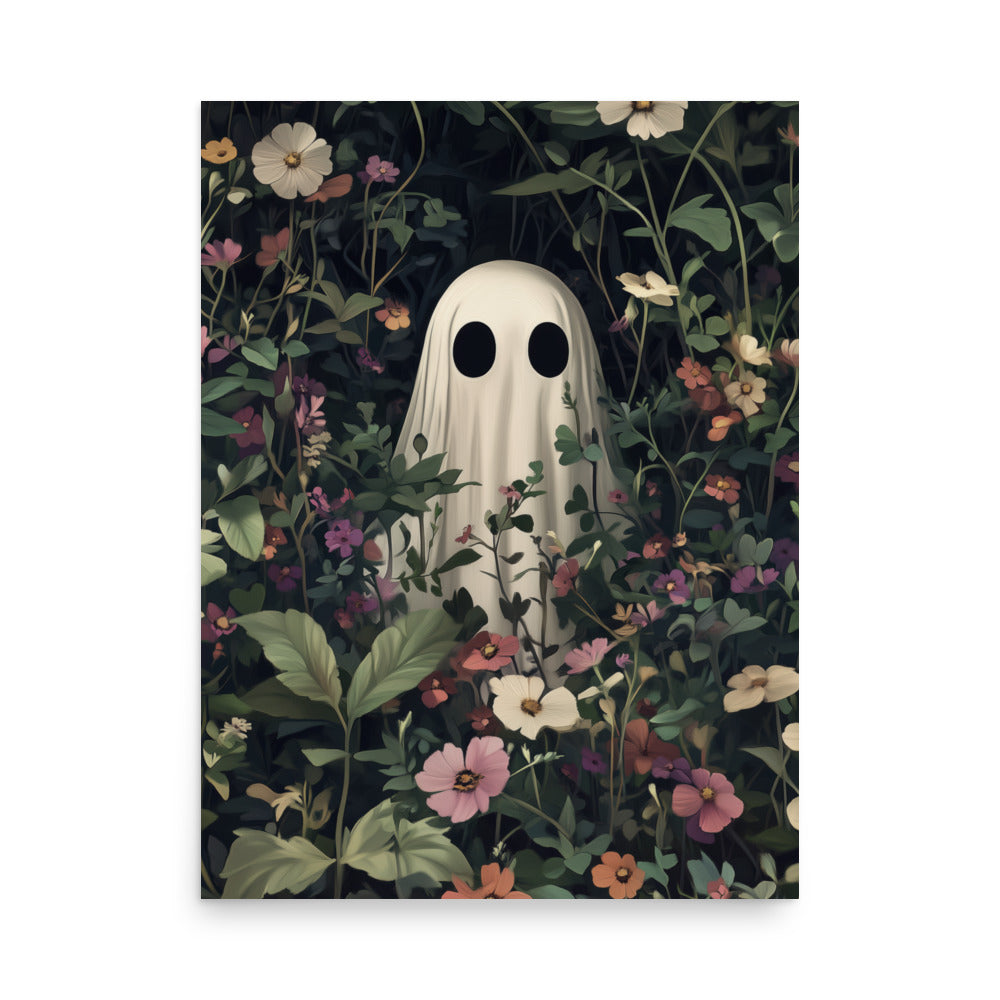 Friendly Ghost Art Print - Whimsical Wildflower Wall Art - Nursery & Halloween Decor
