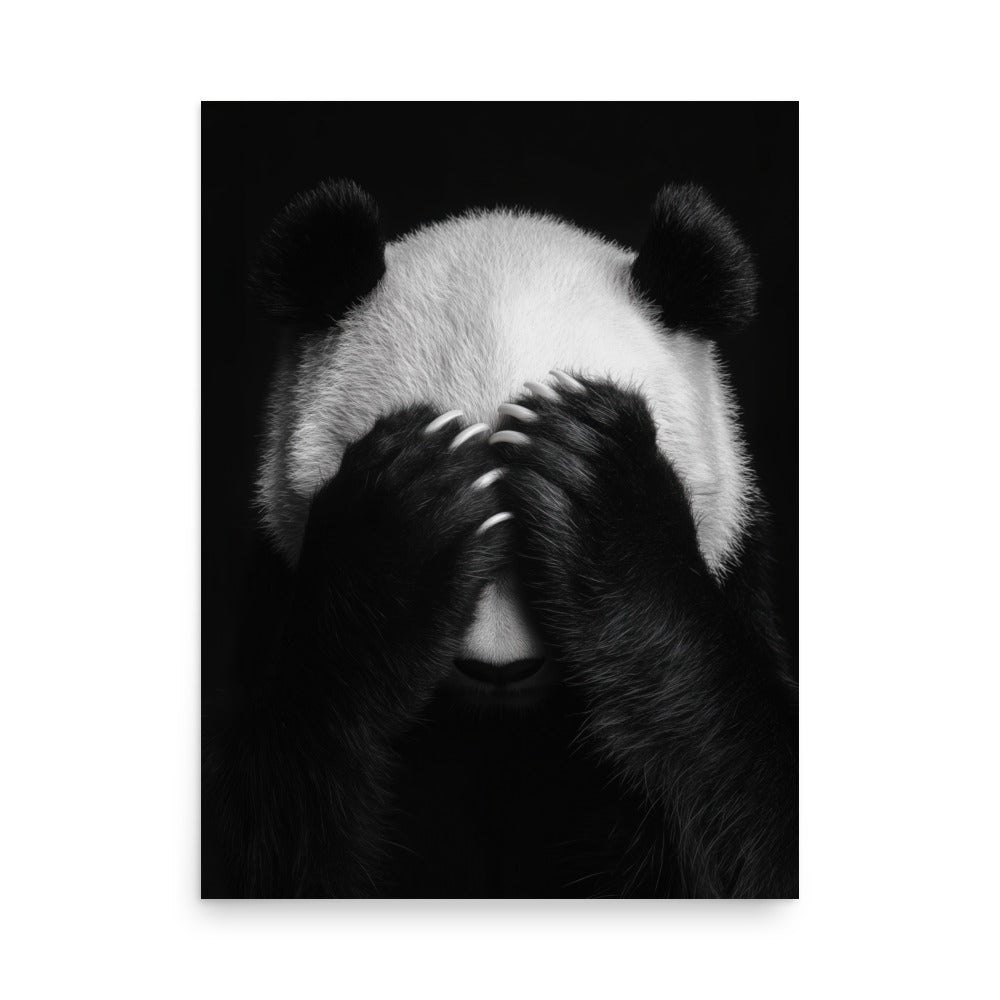 Giant Panda Art Print - Black & White Shy Panda Wall Art