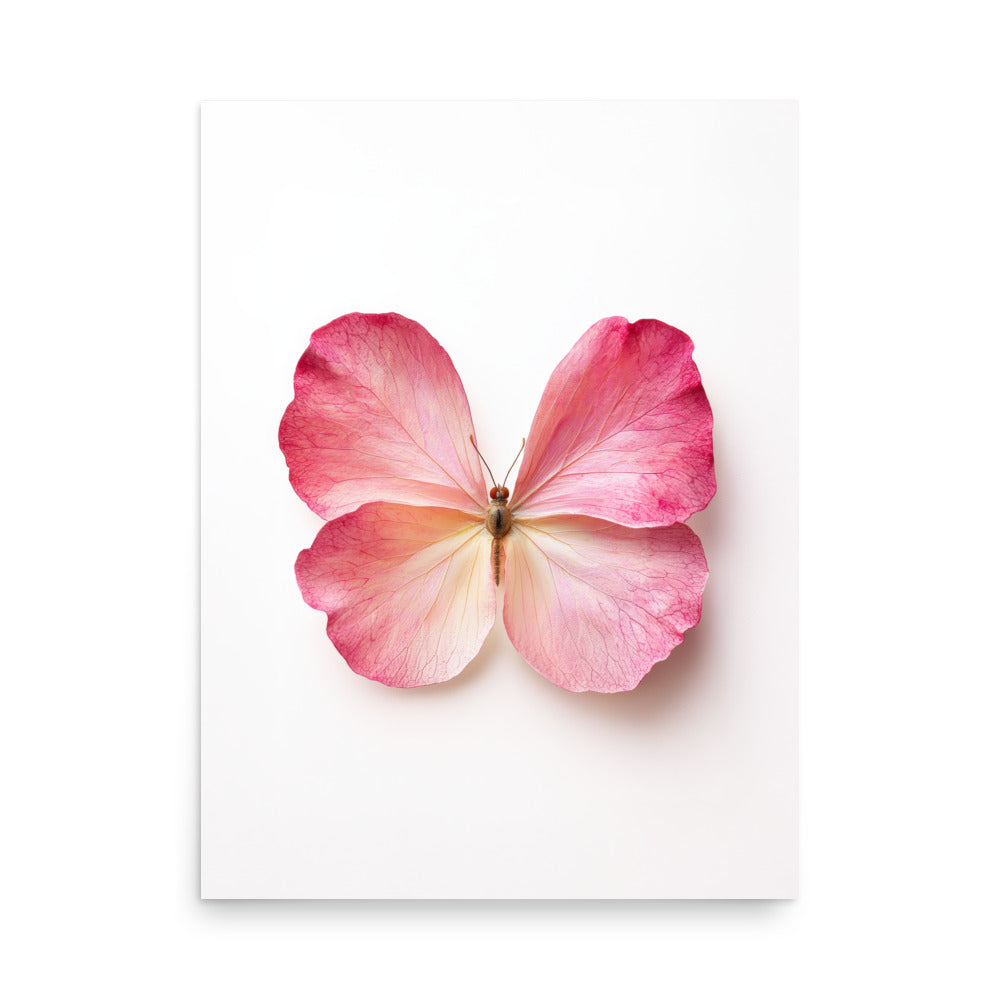 Pink Rose Butterfly Art Print - Floral Wall Art - Nature Decor
