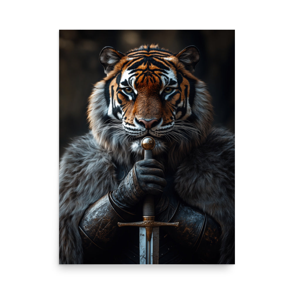 Regal Tiger Knight Art Print - Medieval Warrior Wall Art