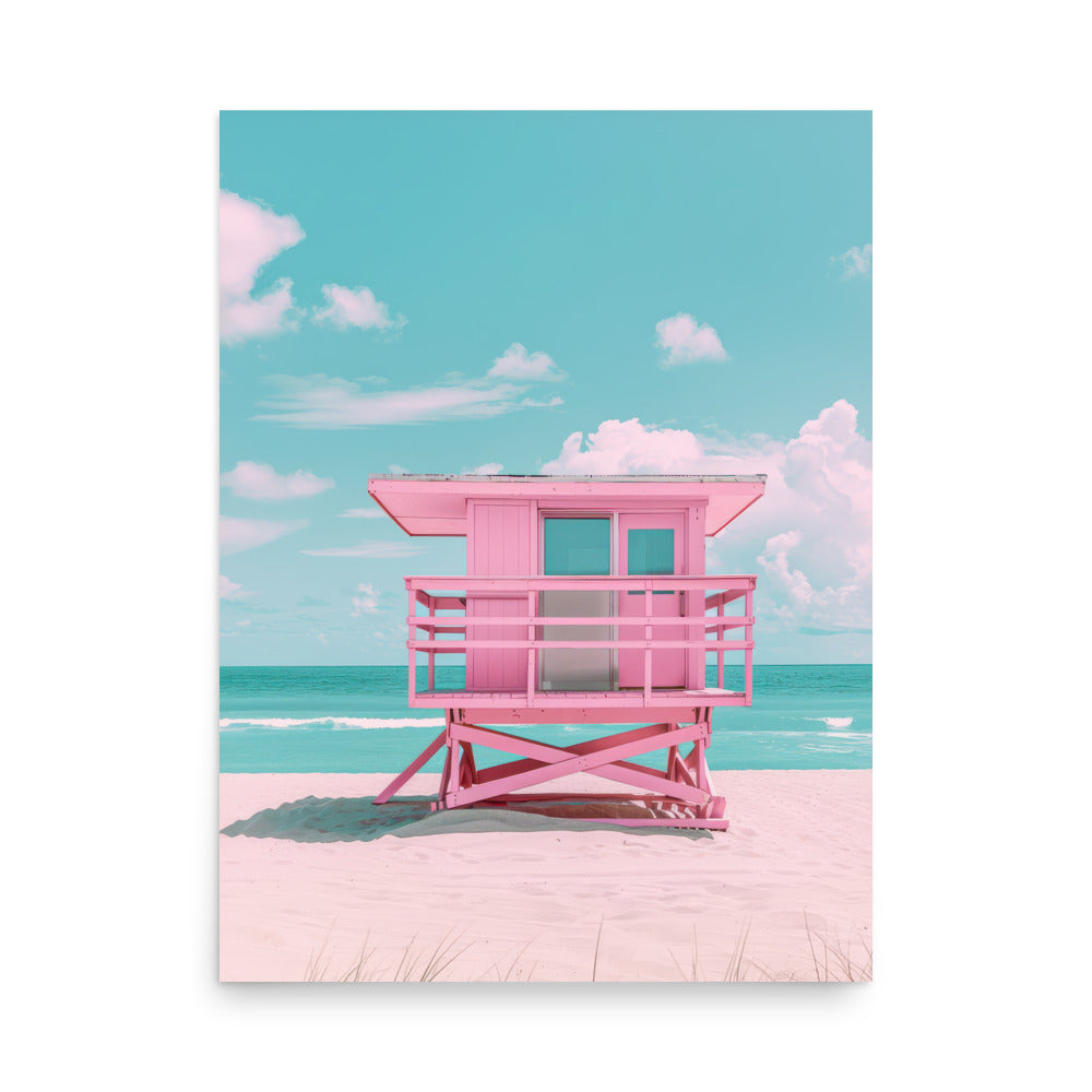 Pink Lifeguard Tower Print - Pastel Beach Decor - Coastal Wall Art