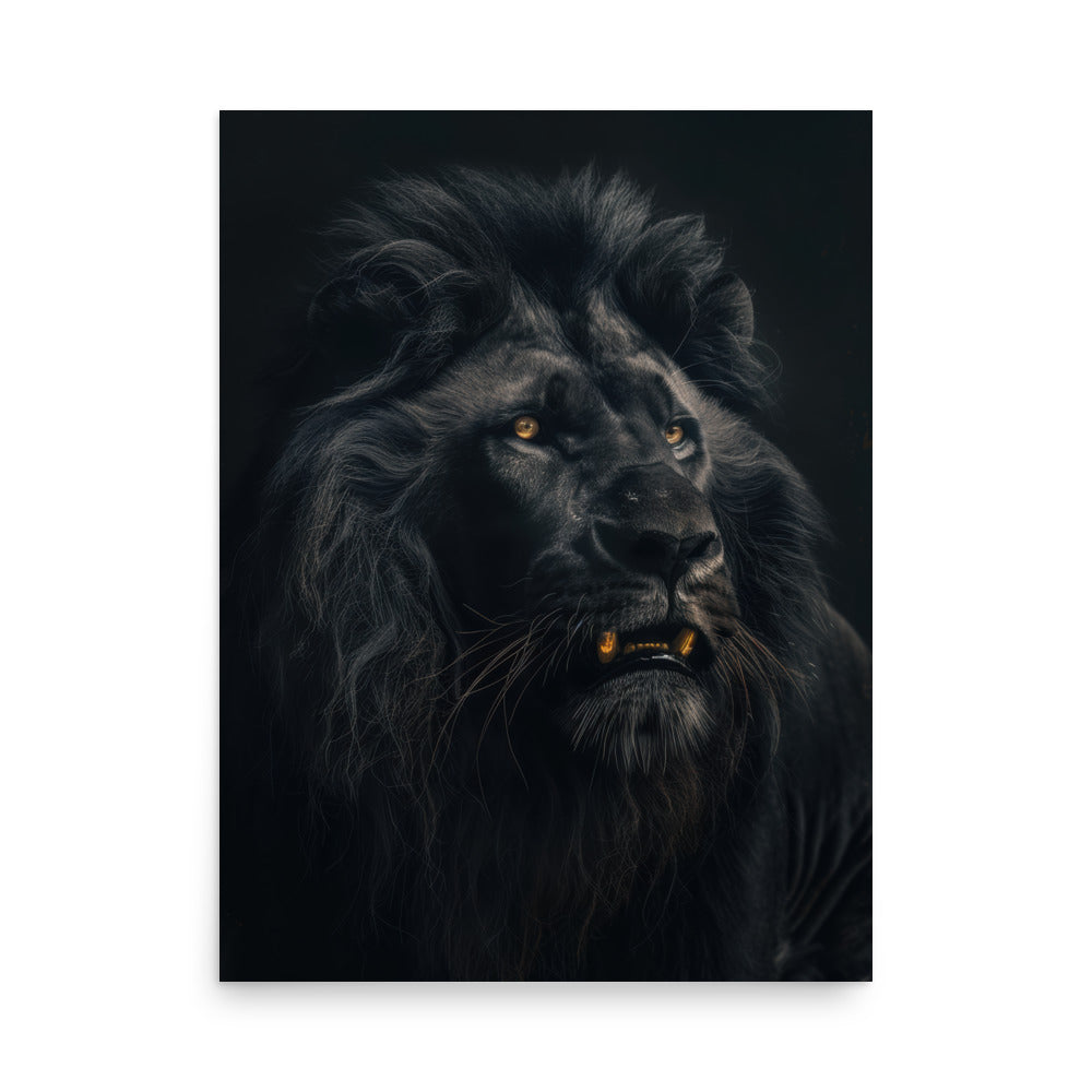 Black Lion Art Print - Gothic Wall Art - Dramatic Lion Portrait