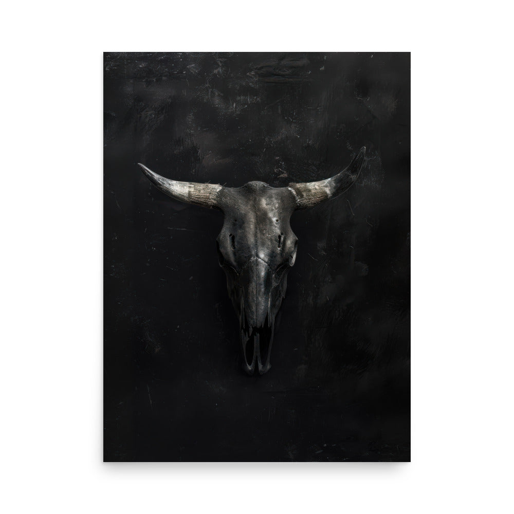 Dark Bull Skull Art Print - Gothic Wall Decor - Moody Animal Skull Poster