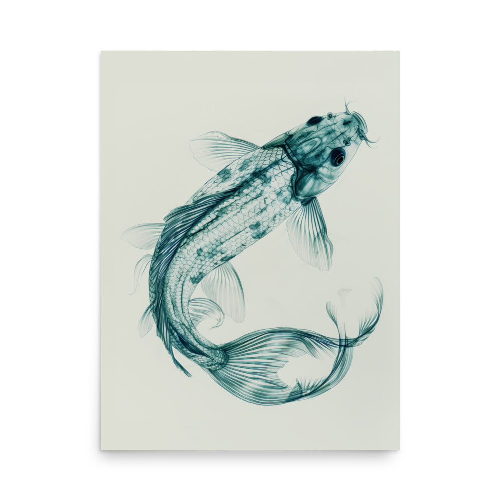 X-Ray Koi Fish Art Print - Teal - Unique Wall Art